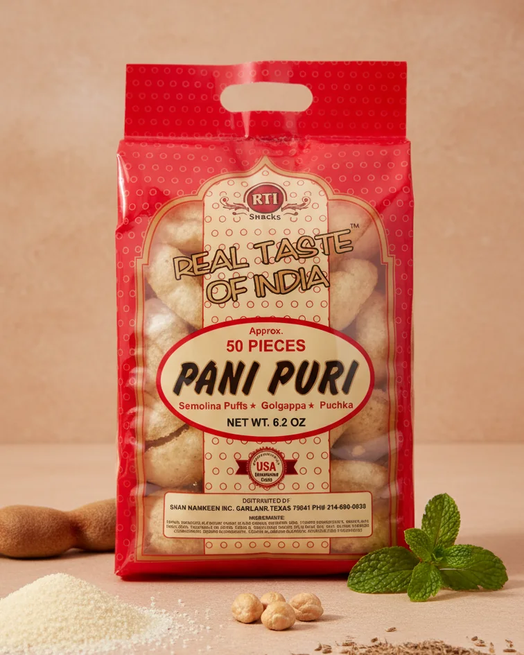 RTI Pani Puri bag with semolina, mint, cumin and tamarind