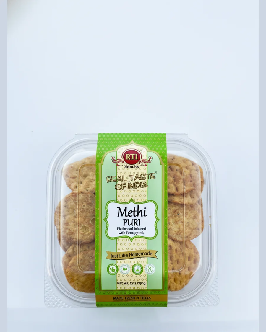 RTI Methi Puri container, flatbread infused with fenugreek, 7 oz